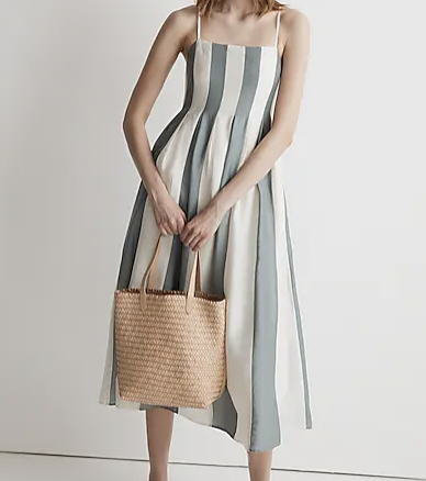 Madewell Pleated Midi Dress in Stripe