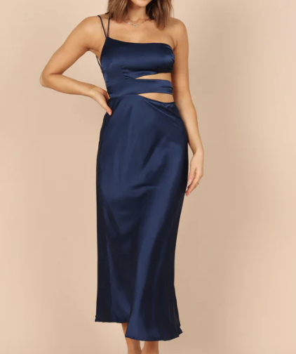 Petal &amp; Pup Forelle One Shoulder Cut Out Midi Dress - Navy