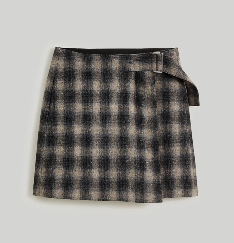 Madewell Buckle-Belt Wrap Mini Skirt in Plaid