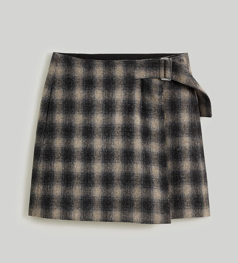 Madewell Buckle-Belt Wrap Mini Skirt in Plaid