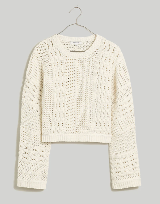 Madewell Crochet-Knit Crop Sweater (XS in Cream)