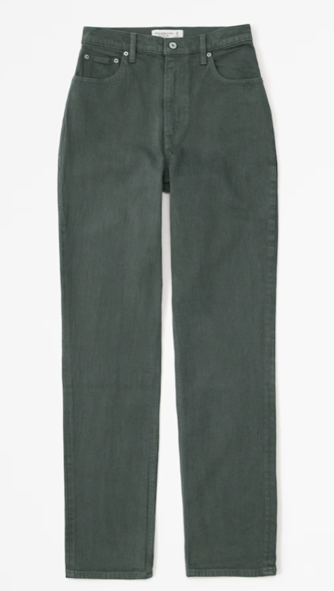 Abercrombie Ultra High Rise 90s Straight Jean (24 Short in Dark Green)