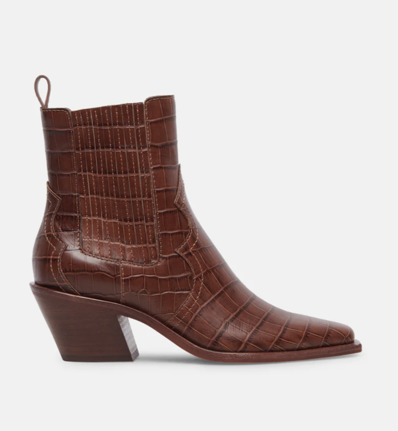 Dolce Vita Senna Booties Walnut Embossed Leather