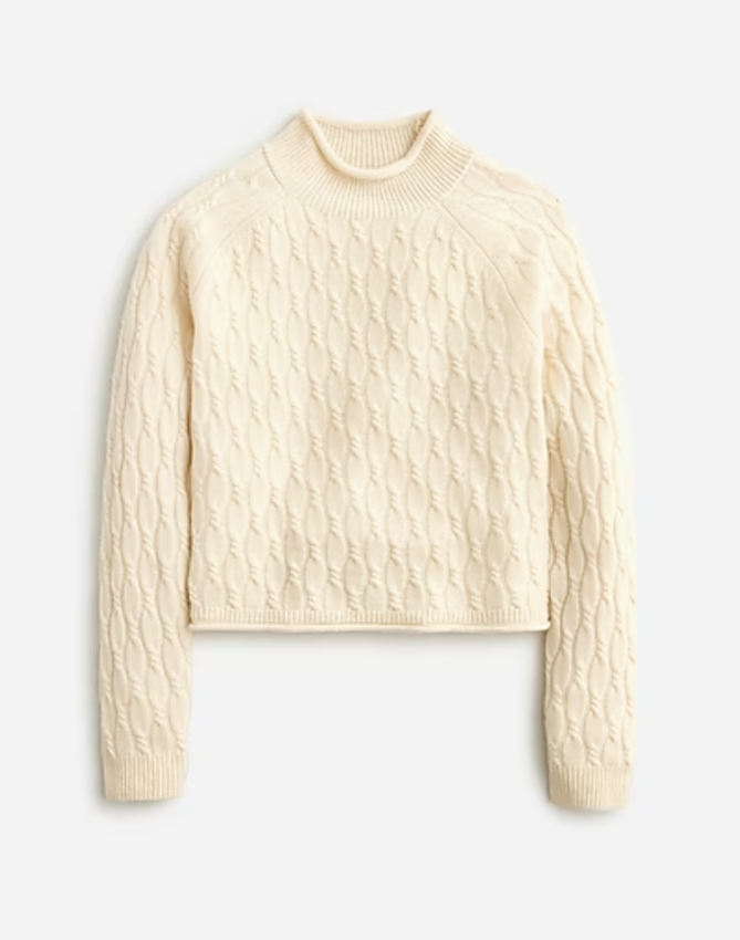 J Crew Cashmere Shrunken Cable-Knit Sweater (buttercream)