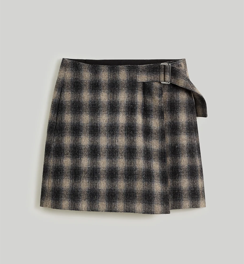 Madewell Buckle-Belt Wrap Mini Skirt in Plaid (XS) 
