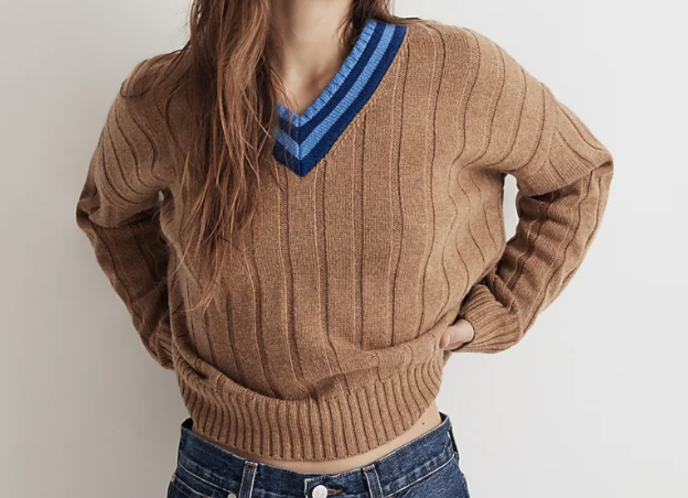 Madewell Tipped V-Neck Oversized Sweater