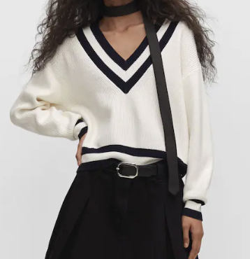 Mango Contrasting v-neck sweater - Women