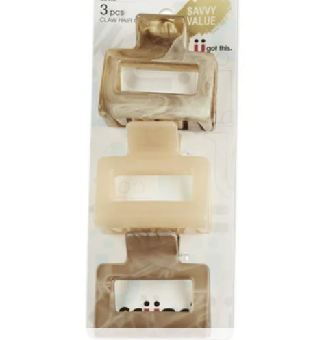 Scunci Open Cut Square Claw Clips, Taupe Neutrals, 3 Ct