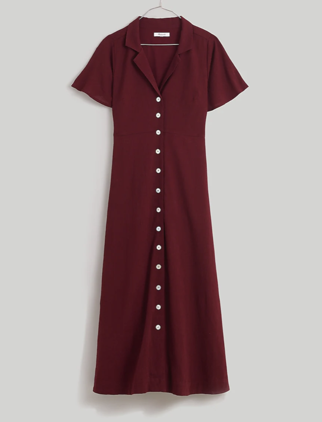 Madewell Crinkle Cotton Button-Front Midi Dress