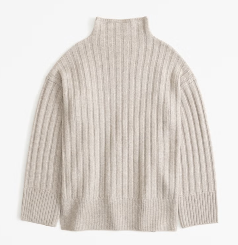 Abercrombie Long-Length Ribbed Funnel Neck Sweater (XS Beige)