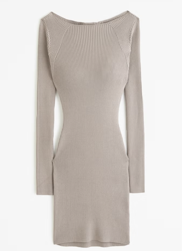 Abercrombie Long-Sleeve Slash Mini Sweater Dress (XS Petite Brown)