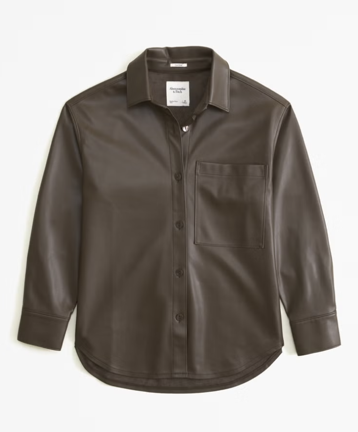 Abercrombie Oversized Vegan Leather Shirt (XS in Dark Brown)