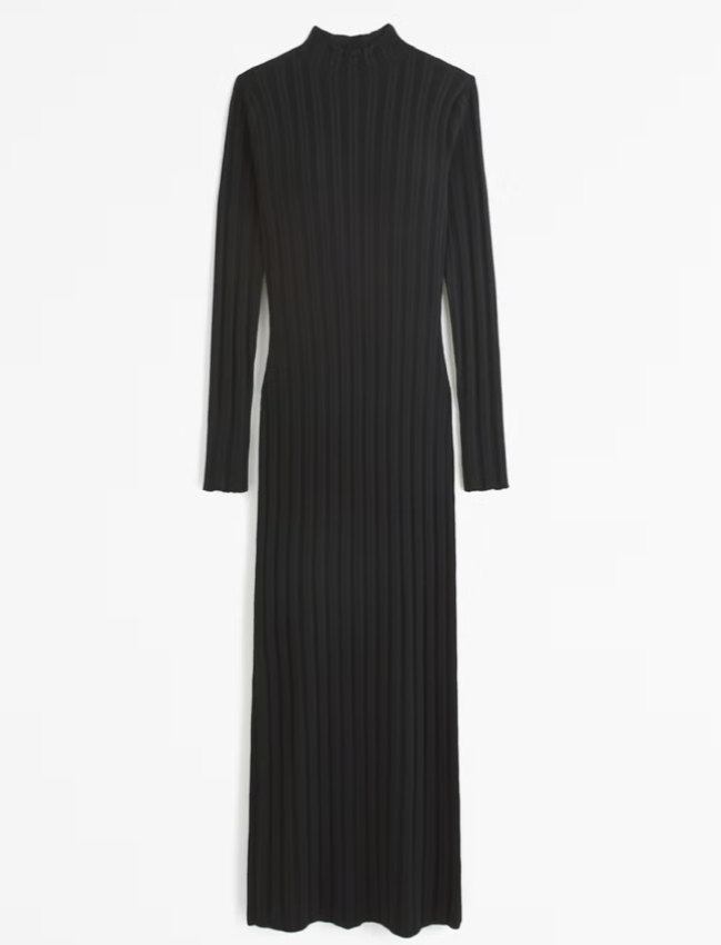 Abercrombie Long-Sleeve Glossy Maxi Sweater Dress (XS Petite in Black)