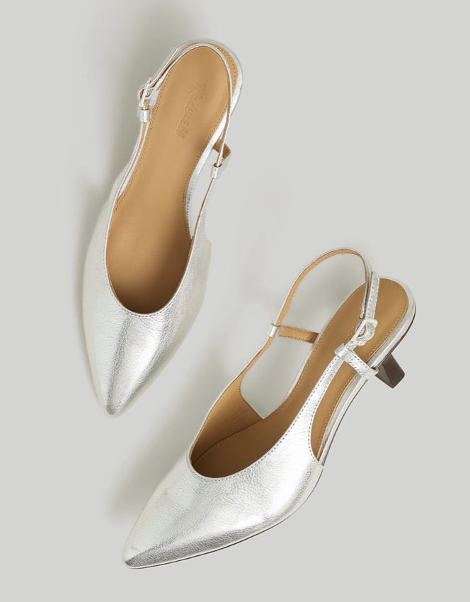 Madewell The Debbie Slingback Pump in Metallic Leather