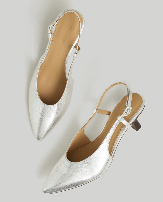 Madewell The Debbie Slingback Pump in Metallic Leather 