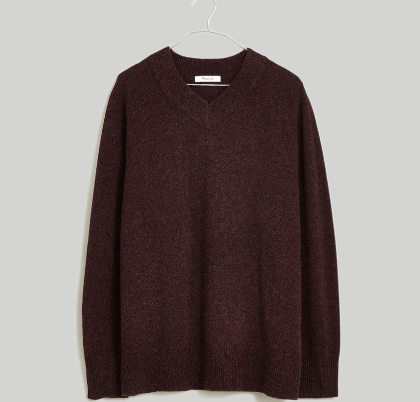 Madewell (Re)generative Wool V-Neck Sweater (Size XS in Boysenberry)