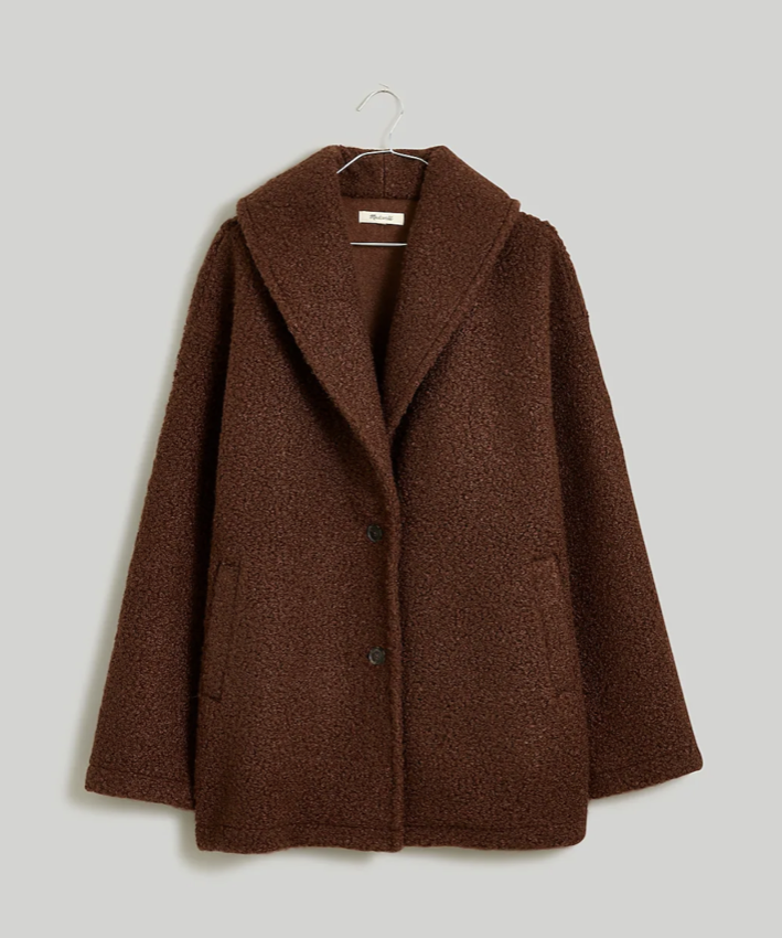 Madewell Pebbled Faux Shearling Shawl Collar Coat (Size XS in Hot Cocoa)