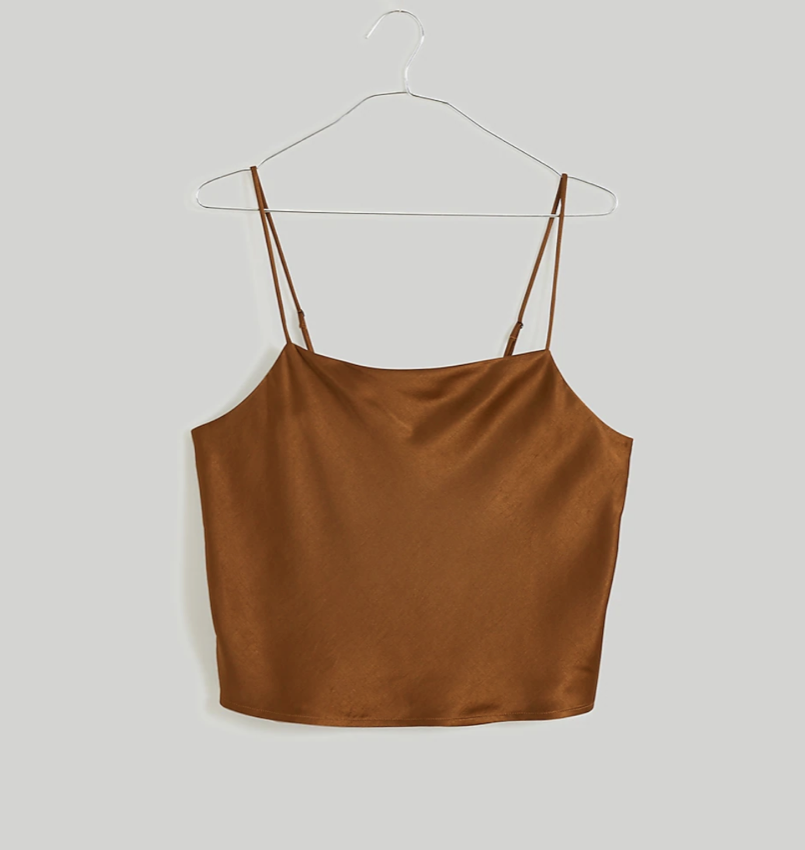 Madewell Satin Square-Neck Cami (Size XS in Dried Cedar)