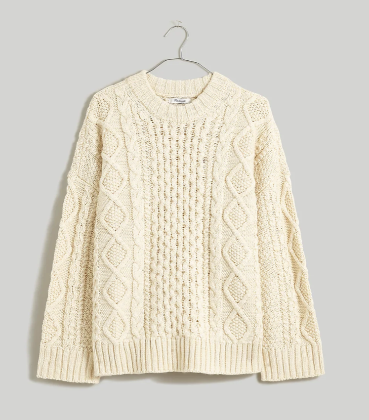Madewell Cable-Knit Oversized Sweater (Size XS in Cream)