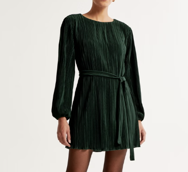 Abercrombie Women's Green Satin Plisse Easy Mini Dress