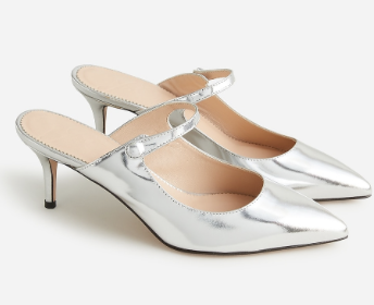 J.Crew Silver Colette mule heels in Italian specchio leather