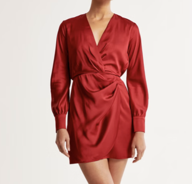 Abercrombie Red Long-Sleeve Draped Mini Dress
