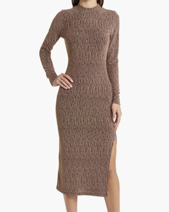 Nodstrom All in Favor Metallic Long Sleeve Body-Con Midi Dress