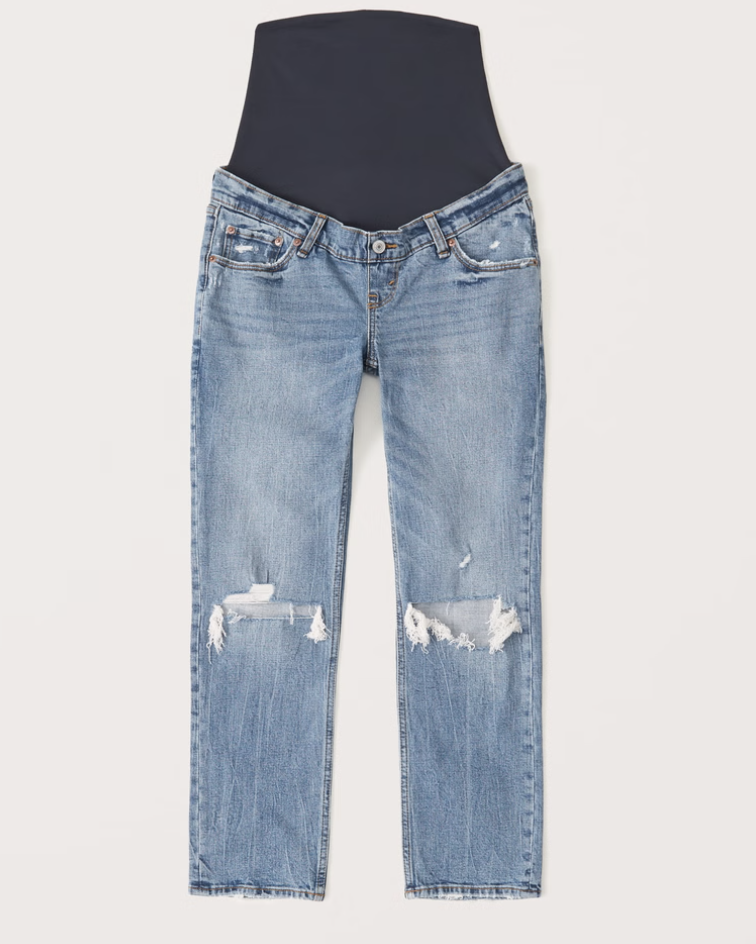 Abercrombie Maternity 90s Ankle Straight Jean (25 short in medium Destroy)