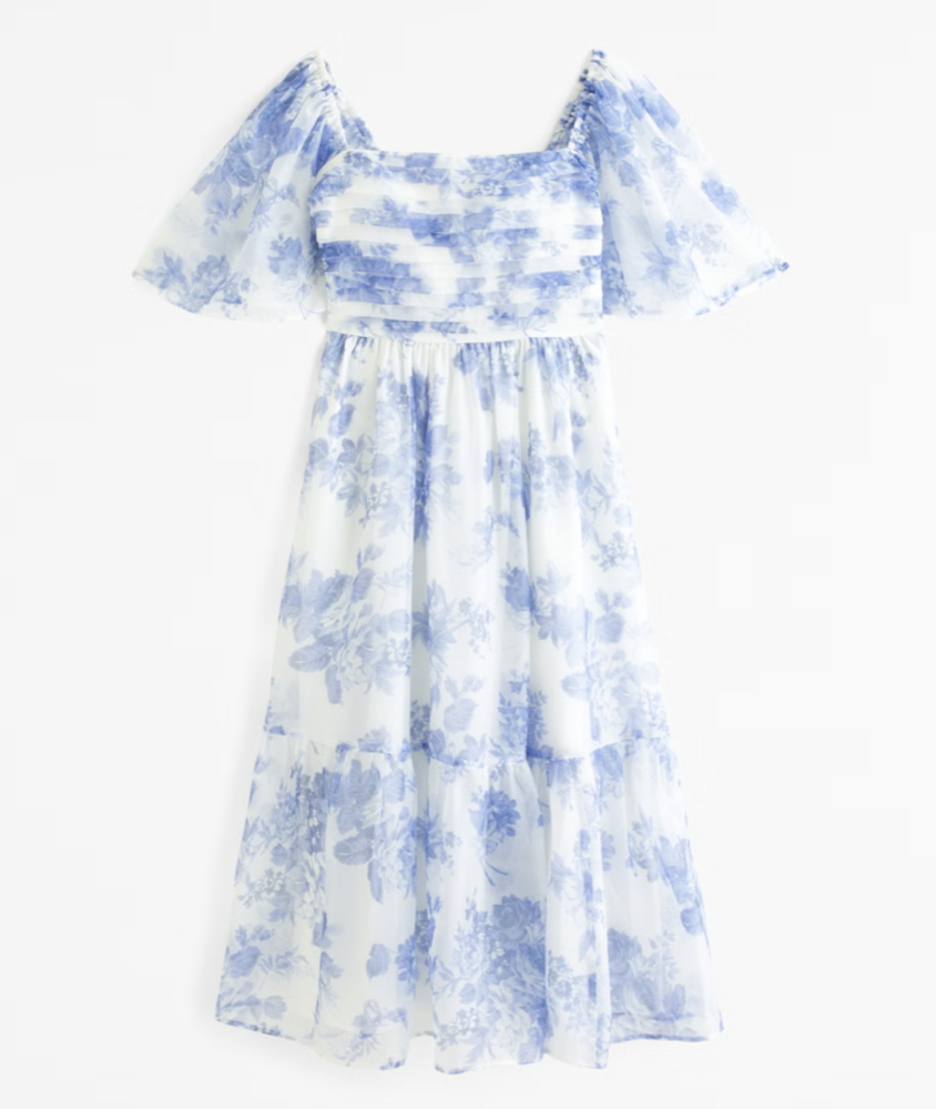 Abercrombie Emerson Angel Sleeve Midi Dress (size Small Petite in light blue floral)