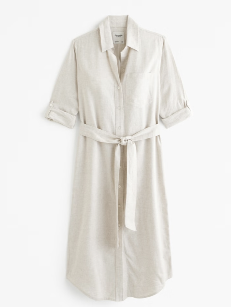 Abercrombie Linen-Blend Midi Shirt Dress (size small petite)