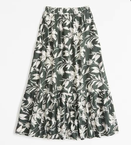 Abercrombie Linen-Blend Embroidered Tiered Maxi Skirt
