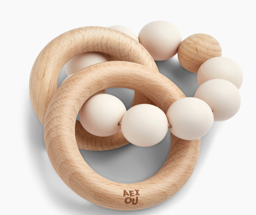 AEIOU Silicone &amp; Wood Multi-Ring Teether
