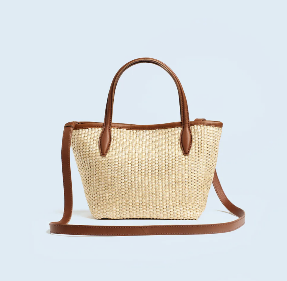Madewell The Mini Shopper Tote in Leather Trimmed Straw