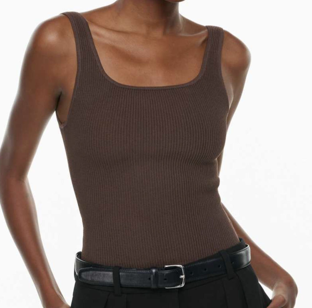 Aritzia Sculpt Knit Squareneck Tank (Rich Mocha Brown in size small)