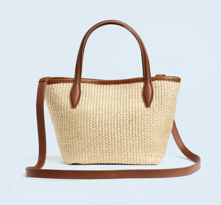 Madewell The Mini Shopper Tote in Leather Trimmed Straw