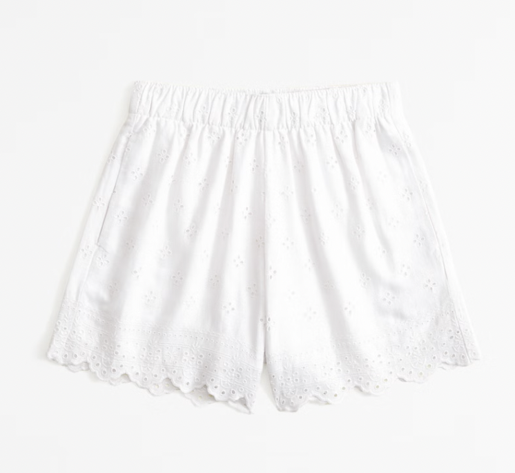 Abercrombie Linen-Blend Eyelet Pull-On Short