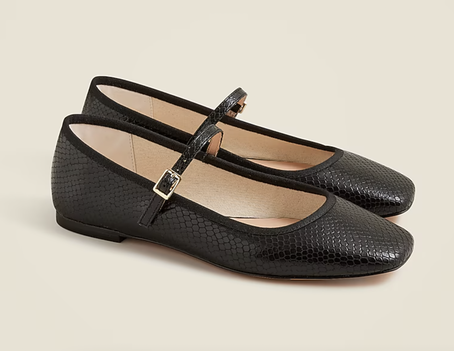 J. Crew Quinn Square-Toe Mary Jane Flats in Snake embossed leather