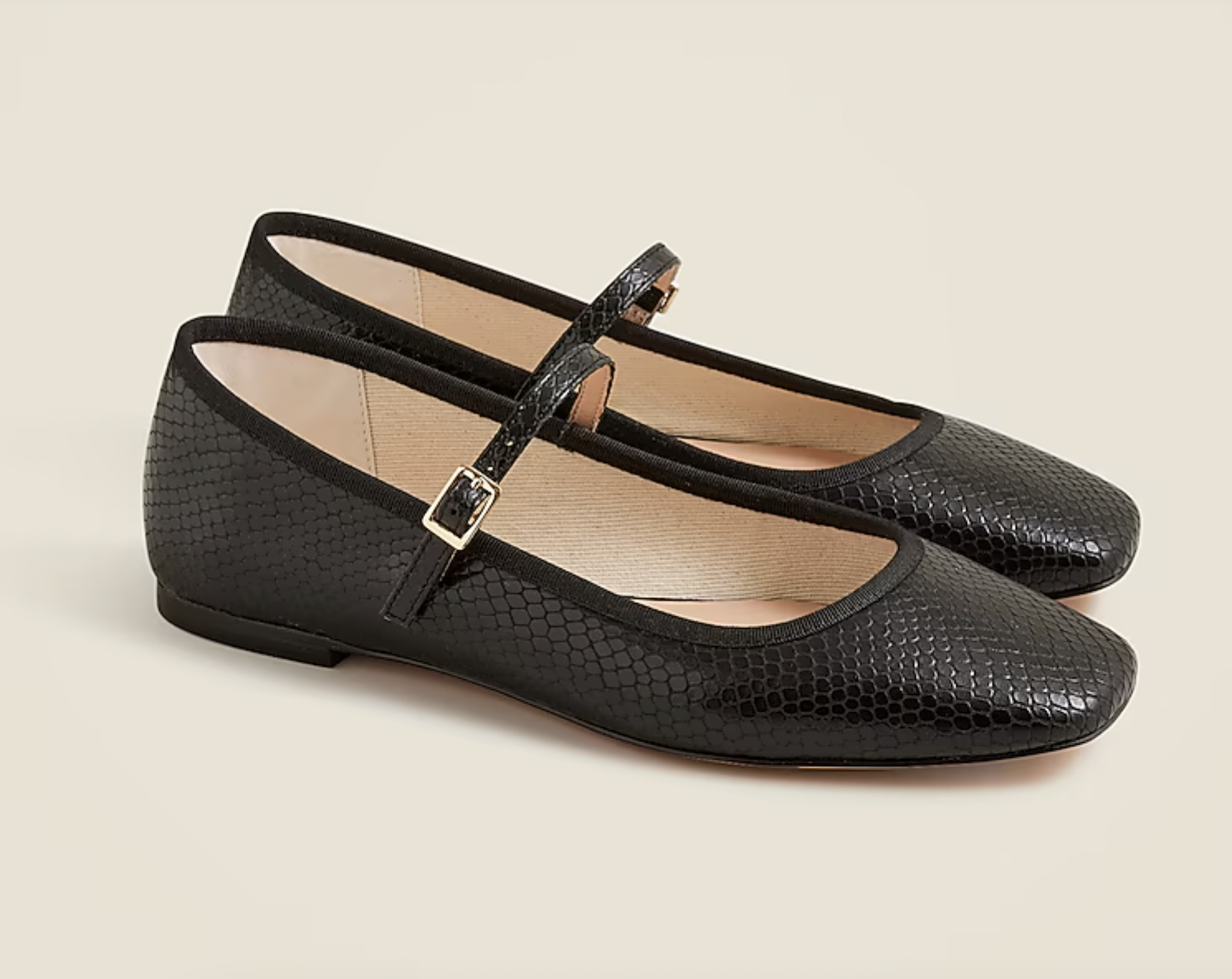 J. Crew Quinn Square-Toe Mary Jane Flats in Snake embossed leather