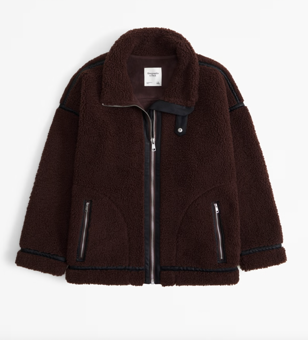 Abercrombie Contrast Trim Sherpa Aviator Jacket