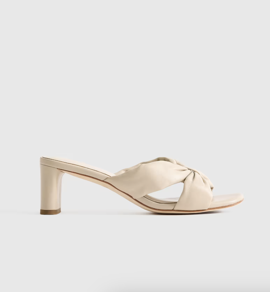 Quince Italian Leather Twist Mid Heel Mule