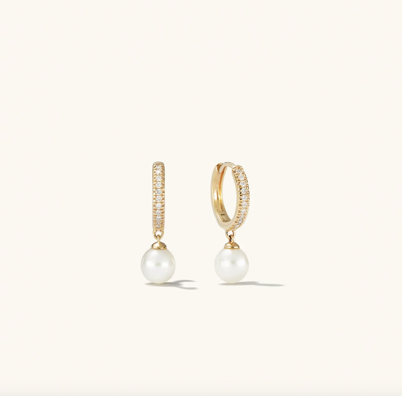 Mejuri Pave Diamond Pearl Huggies