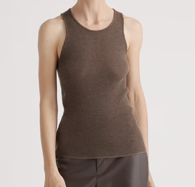 Quince Brown Featherweight Cashmere Ribbed Tank