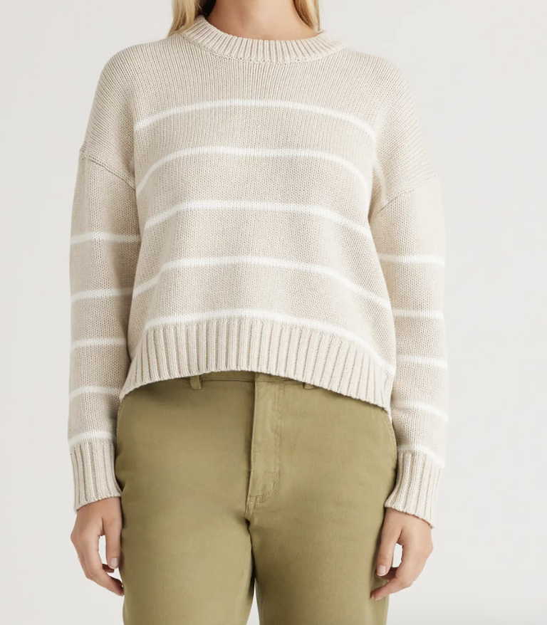 Quince Organic Cotton Striped Crew Sweater 