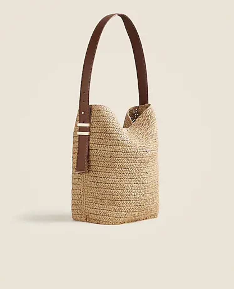 J Crew Plama Bucket Bag in Handknotted Straw