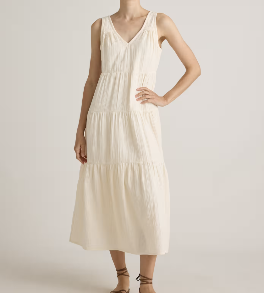 Quince 100% Organic Cotton Gauze Tiered Maxi Dress