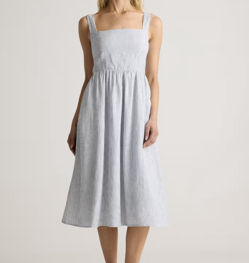 Quince 100% European Linen Fit &amp; Flare Midi Dress 