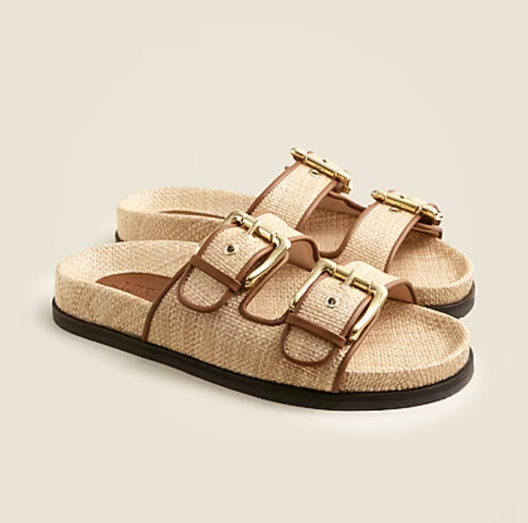 J. Crew New Colbie Wide-Strap Buckle Sandals in faux raffia