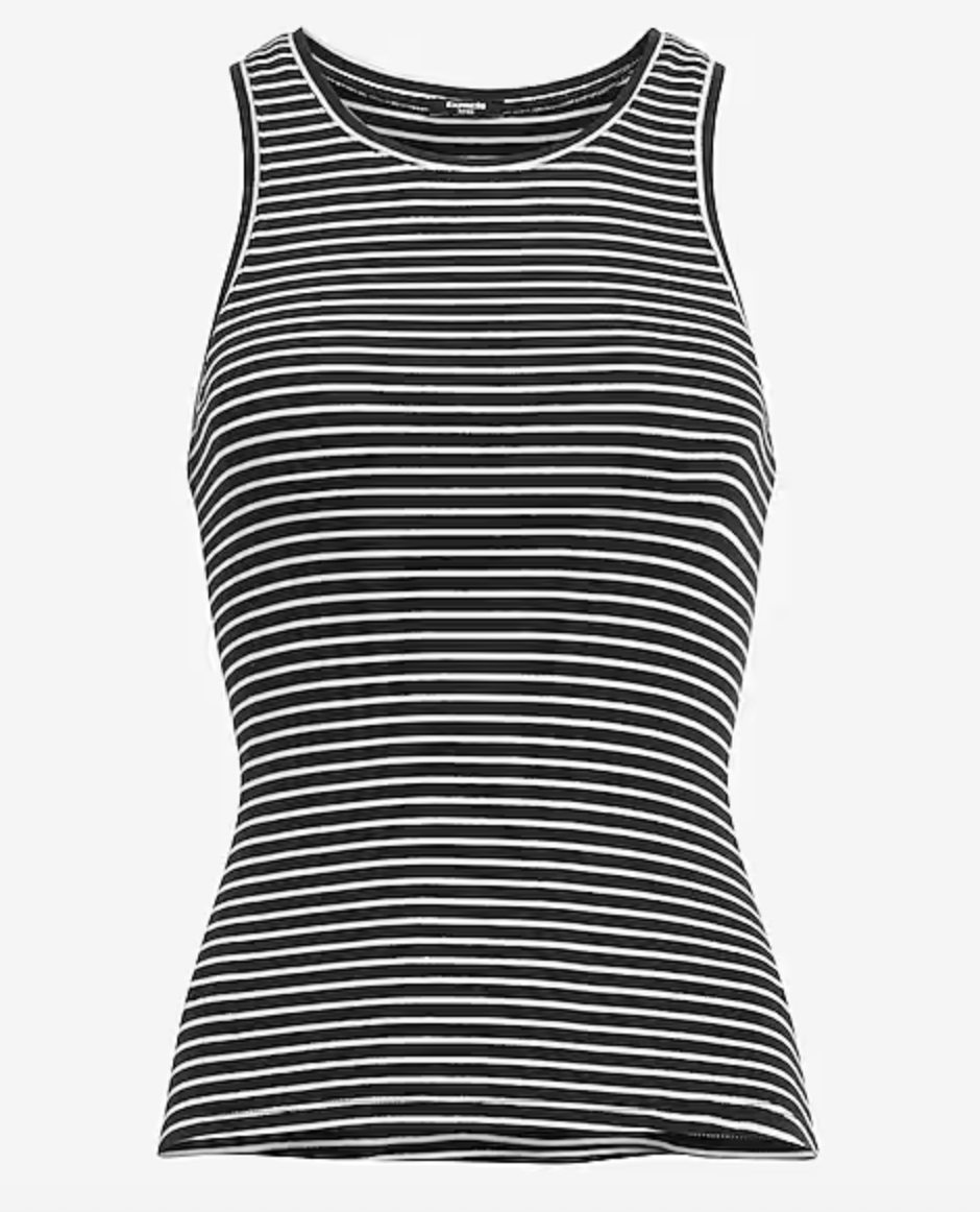 Striped Fitted Ribbed High Neck Tank