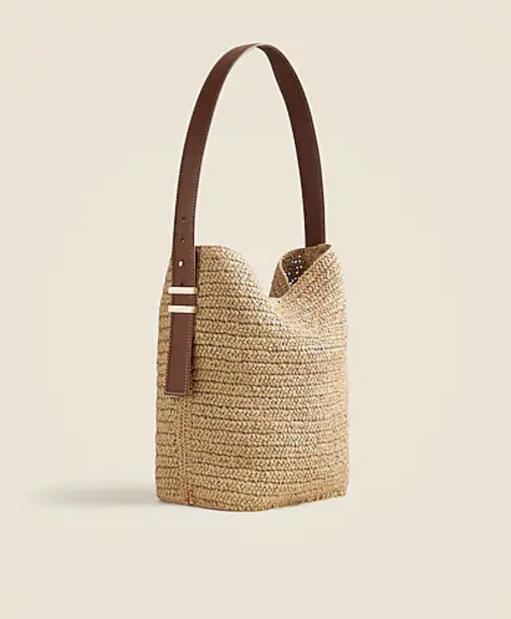 J. Crew Palma Bucket Bag in Handknotted Straw and Leather 