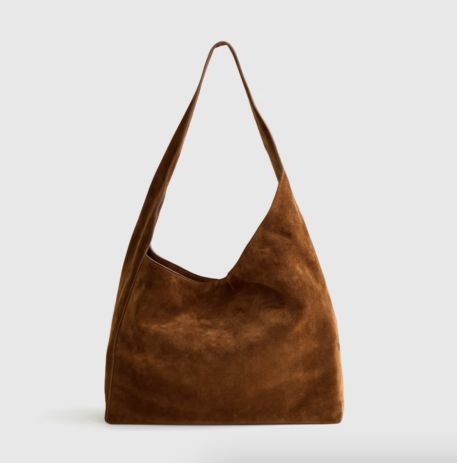 Quince Italian Suede Slouchy Shoulder Bag in Whiskey